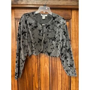 PATRA shimmer, velour floral print bolero crop style  jacket 14